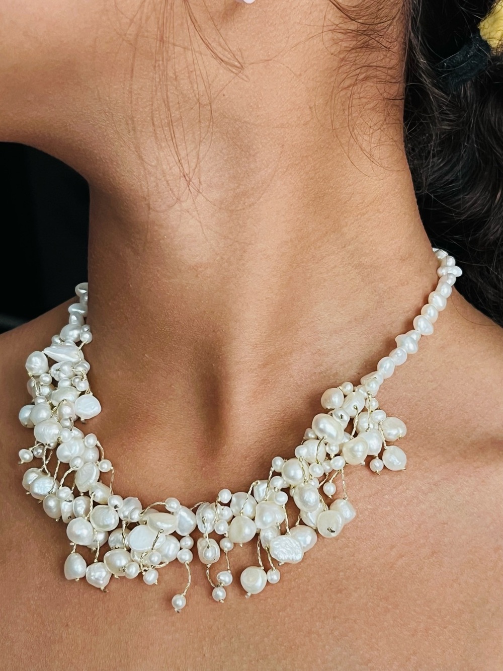 Pearl Cluster Statement Necklace with Gold Accents
